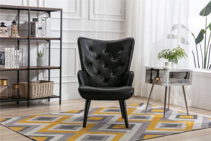 Accent chair Living Room/Bed Room; Modern Leisure Chair (Color: Black PU)