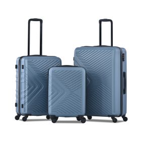 3 Piece Luggage Sets ABS Lightweight Suitcase with Two Hooks, Spinner Wheels, TSA Lock, (20/24/28) Blue (Color: as Pic)