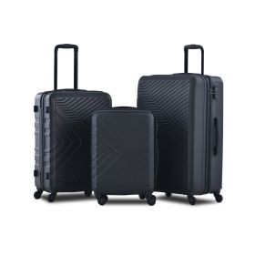 3 Piece Luggage Sets ABS Lightweight Suitcase with Two Hooks, Spinner Wheels, TSA Lock, (20/24/28) Black (Color: as Pic)