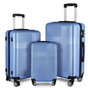 3 Piece Luggage with TSA Lock ABS, Durable Luggage Set, Lightweight Suitcase with Hooks, Spinner Wheels Cross Stripe Luggage Sets 20in/24in/28in (Color: as Pic)