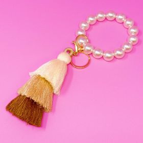 Classy Girl Pearl Tassel Key Chain (Color: Ivory/Taup)