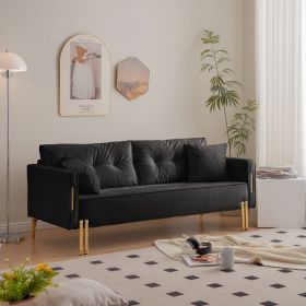 70" Velvet Sofa Couch Luxury Modern Upholstered 3-Seater sofa with 2 Pillows for Living Room, Apartment and Small Space (Color: Black)