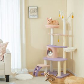 Multi-level Cat Tower with Sisal Covered Scratching Posts (Color: Purplish Pink)