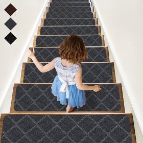 Stair Treads Carpet Non-Slip Indoor 15 PCS (Color: Diamond Gray)