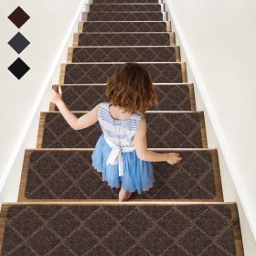 Stair Treads Carpet Non-Slip Indoor 15 PCS (Color: Diamond Brown)