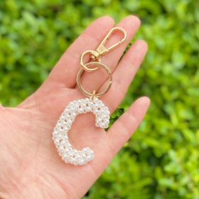 Hand Knitted Retro Pearl Initial Key Chain (Initial: C)