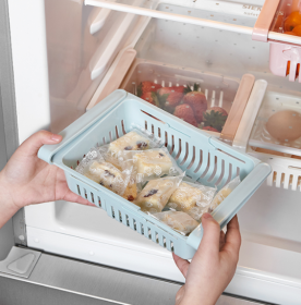 2pc Retractable Drawer Storage Basket Set - Space-Saving Organizer for Fridge & Kitchen - Convenient, Easy-to-Use (Color: Blue)