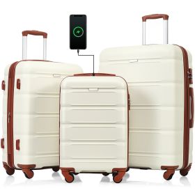 Luggage Set of 3, 20-inch with USB Port, Airline Certified Carry-on Luggage with Cup Holder, ABS Hard Shell Luggage with Spinner Wheels (Color: as Pic)