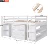 Low Study Full Loft Bed with Cabinet ; Shelves and Rolling Portable Desk ; Multiple Functions Bed