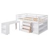 Low Study Full Loft Bed with Cabinet ; Shelves and Rolling Portable Desk ; Multiple Functions Bed