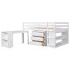 Low Study Full Loft Bed with Cabinet ; Shelves and Rolling Portable Desk ; Multiple Functions Bed