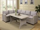 Patio Outdoor Furniture PE Rattan Wicker Conversation Set All-Weather Sectional Sofa Set with Table & Soft Cushions