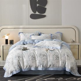 Spring And Summer New Home Textile Tencel Four-piece Set Bedding (Option: Norman Garden Blue-1 Style)