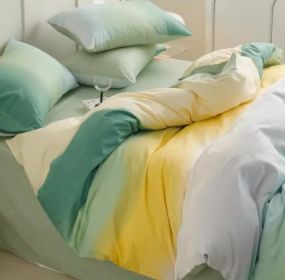 Simple Gradient Color Bed Four Sets Of Cotton Pure (Option: Iridescent green-Fitted Sheet-1.5m)