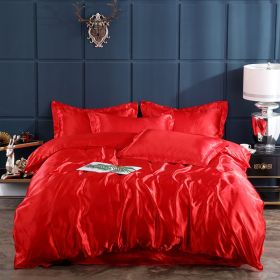 Ice Four-piece Set Cool Bare Sleeping Real Silk Quilt Cover Sheets (Option: Red-2 Style)