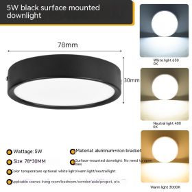 Ultra-thin Household Folding Punch Free Led Surface Mounted Downlight (Option: Warm Light 3000K-Black 5W)