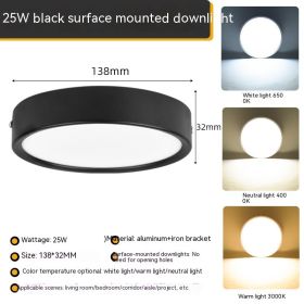 Ultra-thin Household Folding Punch Free Led Surface Mounted Downlight (Option: Tricolor Dimming-Black 25W)