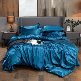 Ice Four-piece Set Cool Bare Sleeping Real Silk Quilt Cover Sheets (Option: Paris Blue-3 Style)